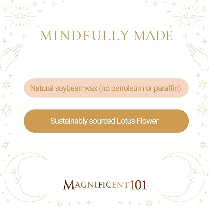 Magnificent 101 Long Lasting Lotus Flower Aromatherapy Candle - 6 Oz - 35 Hour Burn Time - ‎Sage & Bergamot Scented Soy Wax Smudge Candle for New Beginnings, Purification & Manifestation