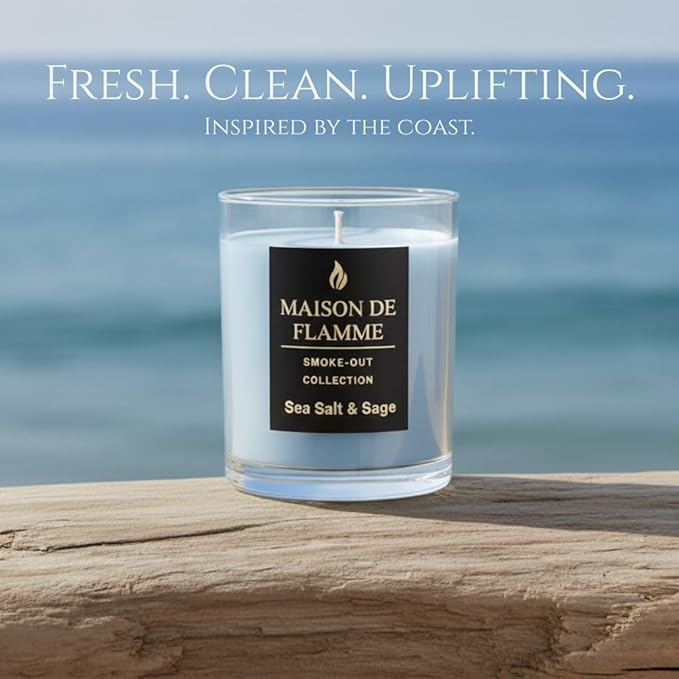 Smoke Odor Eliminating Candle – Sea Salt & Sage Soy Wax Candle for Kitchen, Apartment & Home Smells, Long Lasting Odor Neutralizing Scented Candle, 150g / 5.3 oz – Maison De Flamme