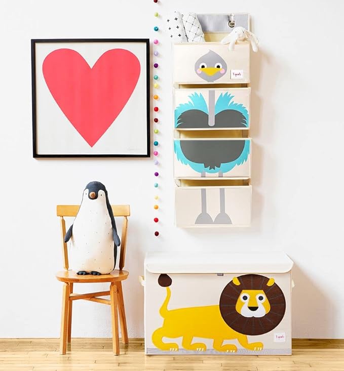 3 Sprouts Over The Door Baby Organizer - Essential Newborn Nursery Storage, Toy Organizer for Room and Closet - Bedroom Storage - Hooks Included, Ostrich