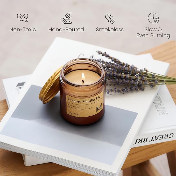 M&SENSE CreamyVanillaPie Scented Christmas Candle Gift, Aromatherapy Candle Set for Women, Soy Wax Candles Home Scented, Long Lasting Amber Jar Candle Gift for Christmas, Thanksgiving, Holiday