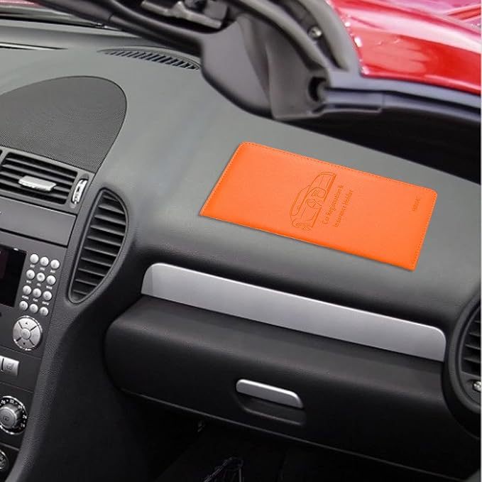 Car Registration and Insurance Card Holder - Leather Vehicle Glove Box Automobile Documents Paperwork Wallet Case Organizer for ID, Driver's License, Key Contact Information Cards