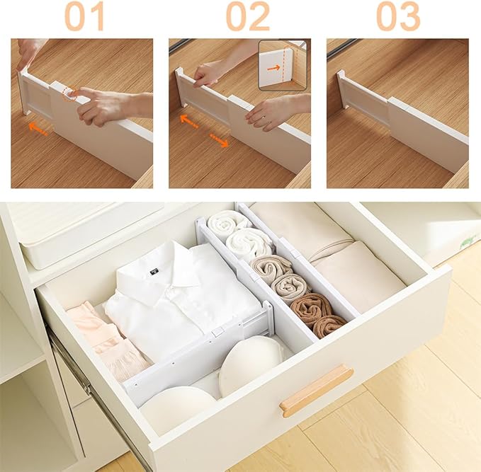 NUOOO Drawer Dividers Dresser Drawer Organizer 3 Pack Adjustable Kitchen Drawers Divider Plastic Separators for Clothes Desk Office Storage