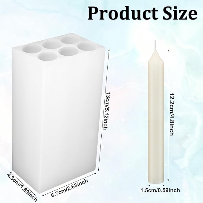 6-Cavity Long Cylinder Mold for Candle Making, 6 Holes Cylinder Silicone Candle Mold Long Pillar Silicone Mold for Wax Candle Making (Small)