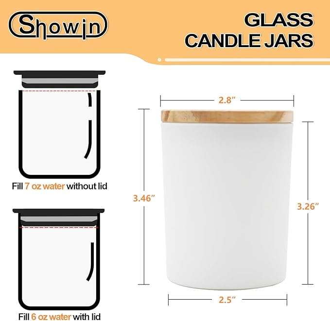 SHOWIN Thick Candle Jars for Making Candles 12 Pcs, 7 OZ Empty Jars with Wood Lids for Candle Making, Sample Container, Matte White