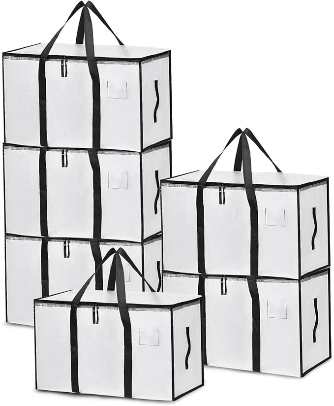 6 Pack Large Moving Bags with Zippers & Carrying Handles, Heavy Duty Storage Tote Moving Boxes ，Space Saving (Clear, 6 Pack)