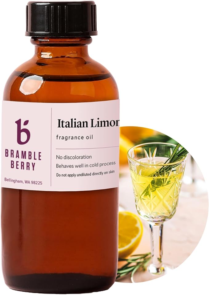 Bramble Berry Italian Limoncello Fragrance Oil 2 oz | Bright Citrus Scent with Bergamot, Lime & Lemon for Soap Making, Candles, Bath Bombs & Perfume | Skin Safe, Vegan, Paraben & Phthalate Free