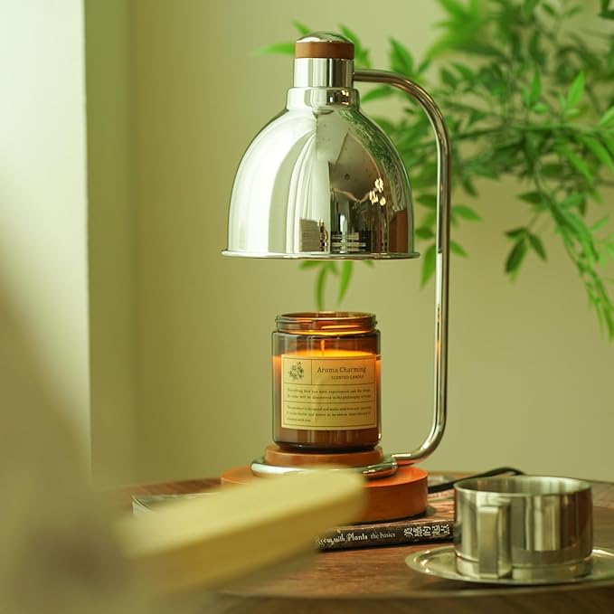 Candle Warmer Lamp with Timer Dimmable, Solid Wood Base, Home Room Decor, Birthday Gifts for Women Mom, Bauhaus Style Wax Warmer Lamp for Jar Candles with 2 Bulbs (Brown)