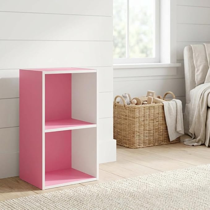 Furnifact Pink White Bookcase with Wooden Construction, Modern Design, Durable Material, Stylish Storage Solution for Home Office or Living Room