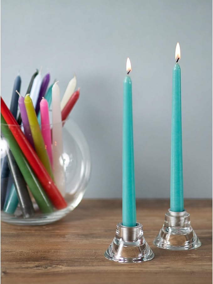CANDWAX 10 inch Turquoise Taper Candles Pack of 4 - Unscented Smokeless Dripless Tall Candle Sticks - Perfect for Holidays, Ordinary Dinners and Special Occasions - Teal Candlesticks