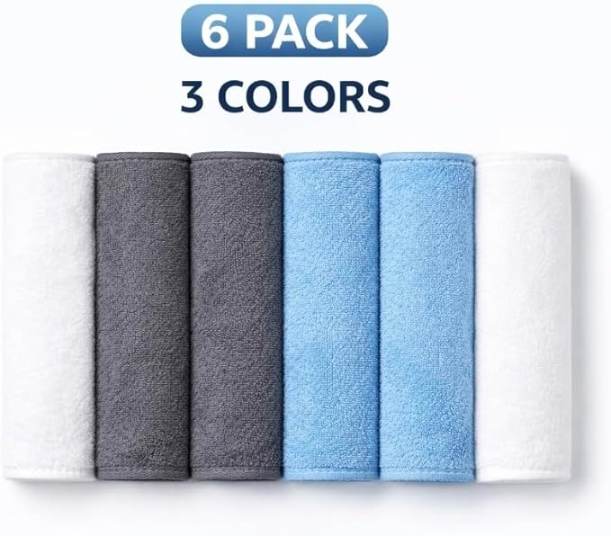 Microfiber Cleaning Cloth 6 Pack, Ultra Soft, Premium, Highly Absorbent, Scratch-Free Towels for Car, Glass, Kitchen & Home, Lint-Free, Reusable (11x11 Inch)