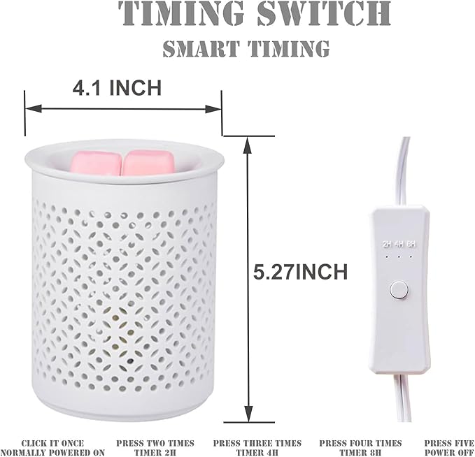 Dicimi Ceramic Wax Melt Warmer with Timer, Candle Warmer Lamp with Hollow Coin Design, Electric Wax Warmer for Home Office, Auto Shut-Off 2/4/8H, Cozy Night Light, Great Gift for Women