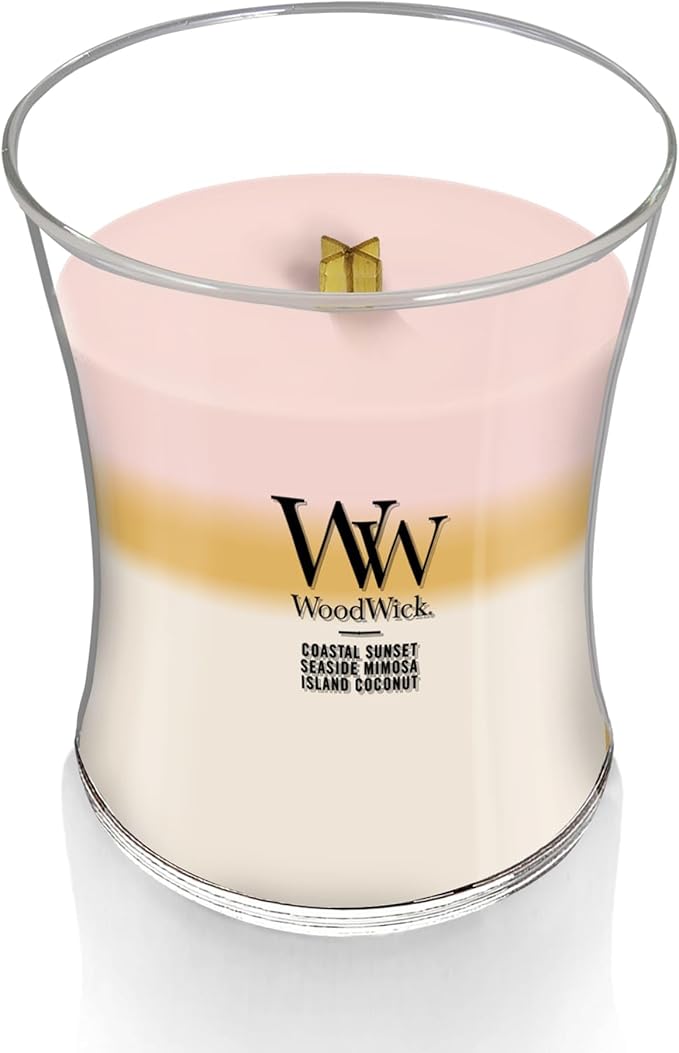 WoodWick Island Getaway Trilogy Gifts for Women and Men, 9.7 oz Medium Hourglass Trilogy Candle with Crackling Wick