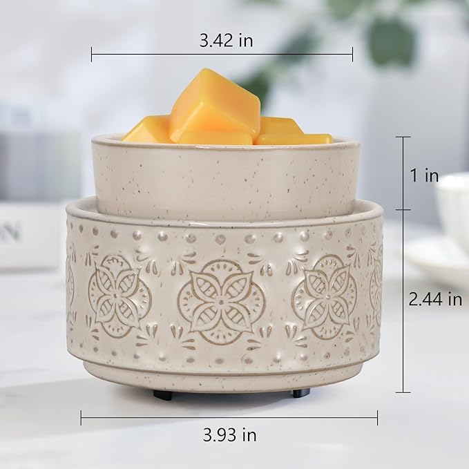 mocosa Ceramic Wax Warmer Wax Melt Warmer for Scented Wax 3-1 Electric Candle Warmer Home Fragrance Wax Burner for Mom Women(Beige-Granular)