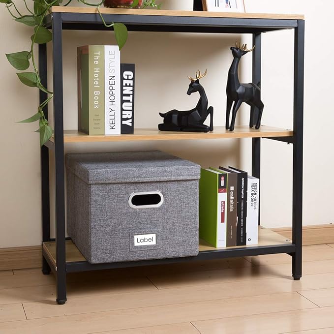 PRANDOM File Organizer Box - Set of 1 Collapsible Decorative Linen Filing Storage Hanging File Folders with Lids Office Cabinet Letter/Legal Size Grey (17x14x11.2 inch)