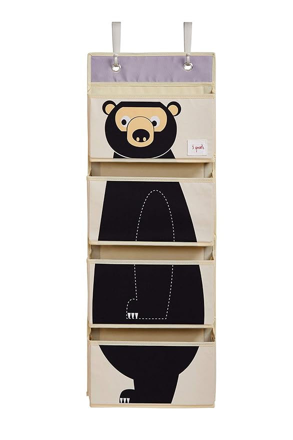 3 Sprouts Over The Door Baby Organizer - Essential Newborn Nursery Storage, Toy Organizer for Room and Closet - Bedroom Storage - Hooks Included, Bear