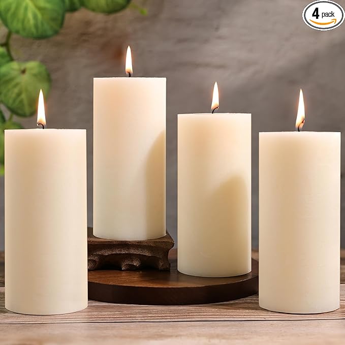 4 Pack Soy White Pillar Candles,Natural Soybean Pillar Candles,360 H Long Lasting Burning-Unscented,Dripless and Smokeless Rustic White Hand-Poured Candles Dinner Table,for Wedding,Home Decor 2.8x6in
