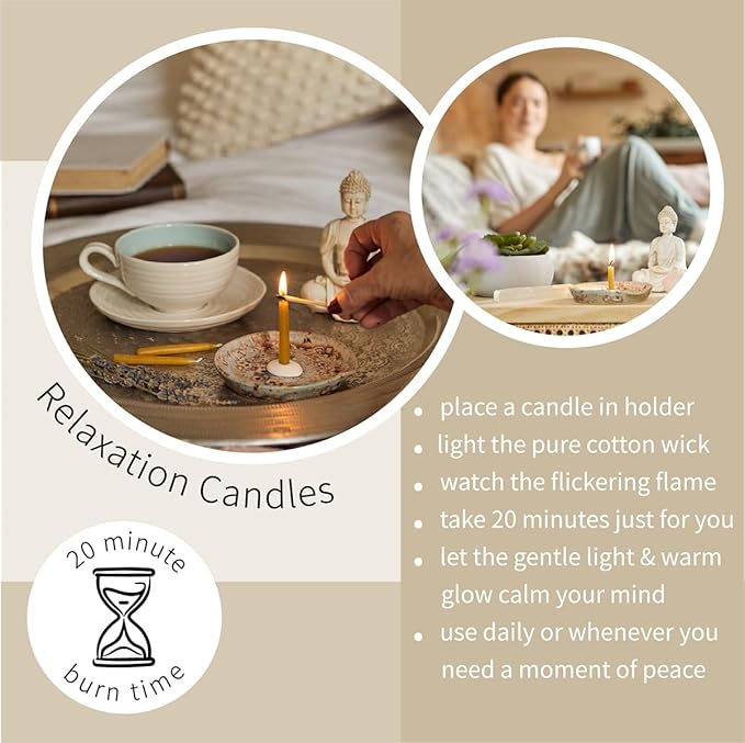 Signature Collection – Take Some Time (Vintage). 12 x Twenty Minute Candles with a Ceramic Holder.