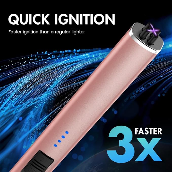 2 Pack Dual Arc Candle Lighter, USB-C Rechargeable Electric Igniter for BBQ Grill, Windproof Flameless Long Neck Plasma Lighter, Black & Rose Gold