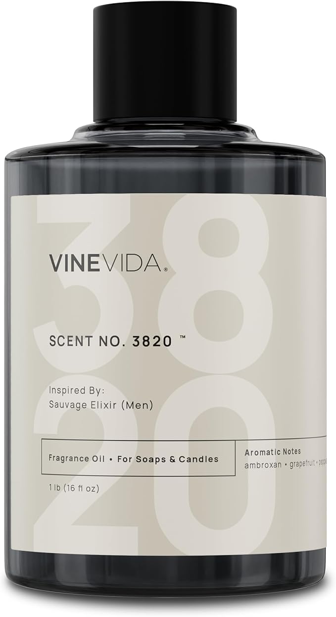 VINEVIDA [16 Oz] Scent No. 3820 Inspired by Sauvage Elixir (Men); Fragrance Oil for Candle Making and Soap Making - Premium Candle Scents for Soy Candles