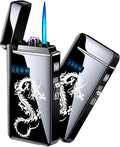 Electronic Lighter Jet Flame Torch Lighters 2 in 1, Refillable Butane Electric USB Rechargeable, Premium Windproof with LED Display Power Infinity for BBQs,Candle,Camping (Black Dragon)