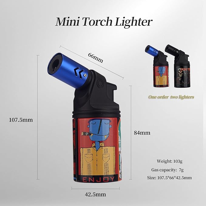 HONEST Two Pack Lighter Single Power Jet Flame Butane Lighters Refillable Adjustable Gas Lighter Windproof Lighters Shipped Without Gas (Black& Blue)