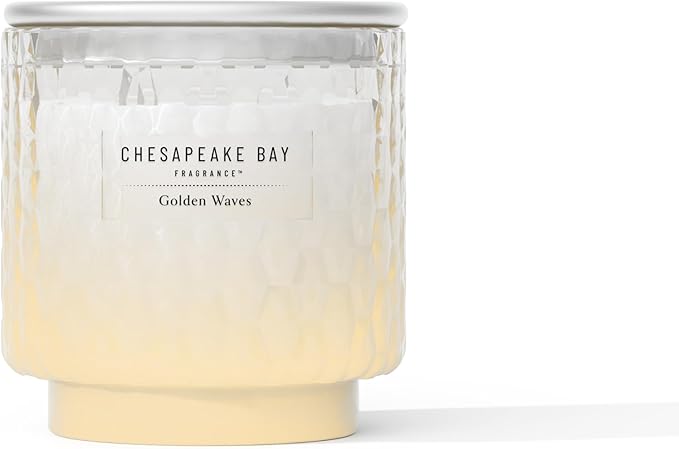 Chesapeake Bay, 11oz Golden Waves Scented Candle, Mood Evoking Fragrance, Textured Sea Glass-Inspired Jar, Premium Soy Blend Wax with Essential Oils, Coastal Fragrance for Home Décor or Gifting