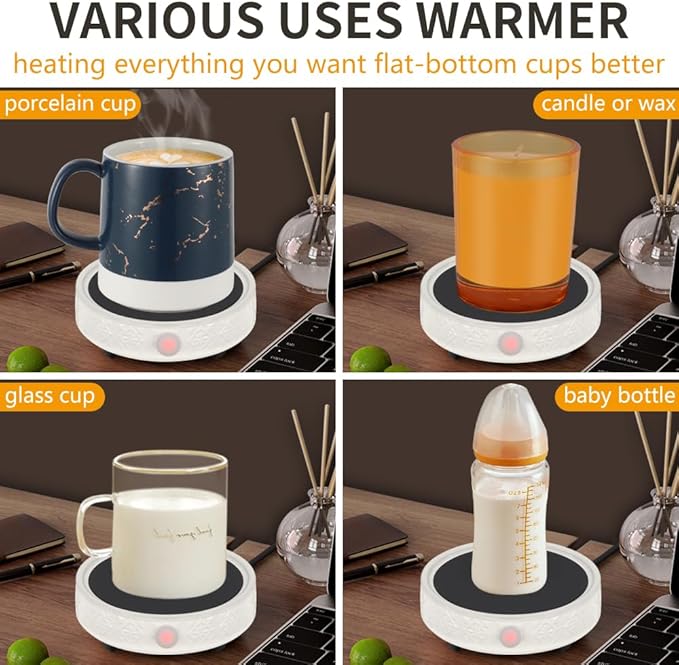 Coffee Mug Warmer for Desk, Electric Candle Warmer with Auto Shut Off, 2-4-8 Hour Timed Smart Cup Warmer for Heating Coffee, Beverage, Milk, Tea and Hot Chocolate(No Cup-White)