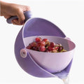 2-1 Kitchen Colander Rotating Washing Basket with Handle -home & kitchen Food Strainers and Colanders-Pasta Strainer-fruit and vegetable washing bowl-kitchen must haves (Lilac Purple)