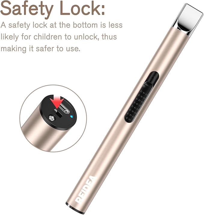 REIDEA Lighter S4 Electric Candle Lighter USB Rechargeable with Safety Switch, Portable Fast Heat Windproof Plasma Lighters, Perfect for Home Cooking BBQ Camping Fireworks (Champagne Gold + Black)