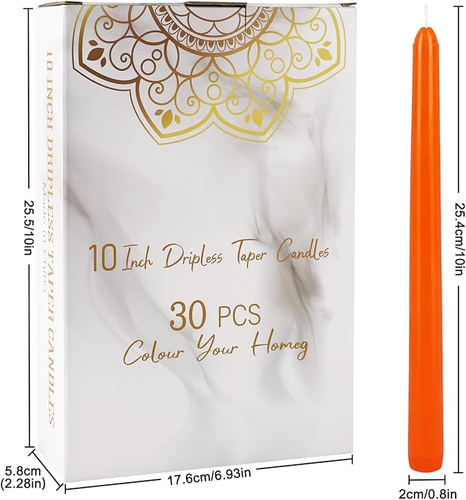 30 Pcs 10 Inch Dripless Taper Candles, Unscented Colorful Long Candles Sticks for Holiday Celebration Display, Home Decor, Dinner, Festival, and Party Decoration.