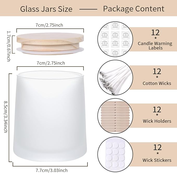 DARJEN 12 Pack Frosted White Candle Jars for Making Candles- 9 OZ Empty Glass Candle Making Jars with Making Kits, Candle Making Supplies Candle Containers for Home DIY & GIFS