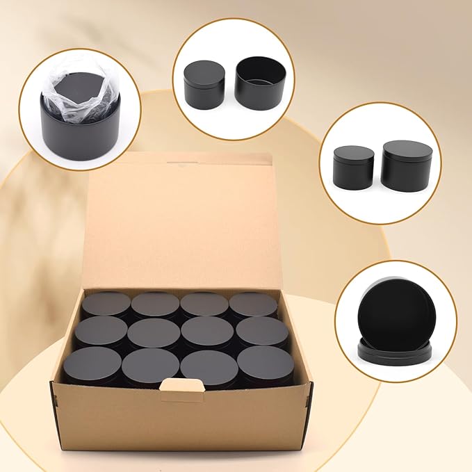48-Pack Candle Jars, 24pcs 8oz + 24pcs 4oz Candle tins with Lids, Empty Candle Jars for Making Candles Bulk Candle Containers - Black