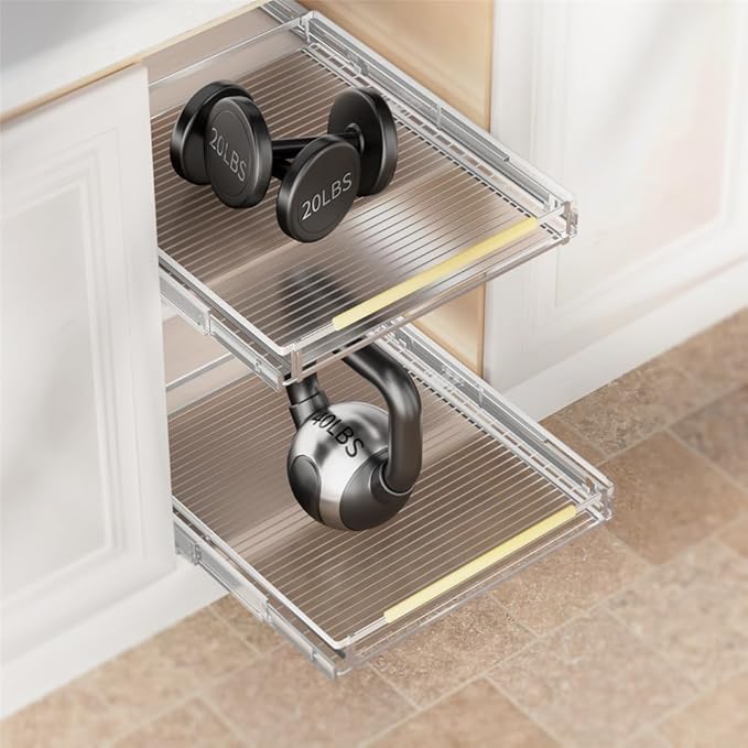 Cabinet Pull Out Shelf, Expandable Bottom-Mounted Slide Out Storage Shelves, Pots and Pans Organizer Under Sink Storage Organizer, 10.16''-16.36''W x 17.3''D, 3 Pack