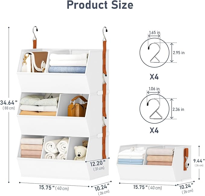 Hanging Closet Organizer Extra Large, Clothes Hanging Shelves for Closet with Divider, Collapsible Closet Storage System, Fabric Storage Bins for Home, Dorm, Rv, Sweaters, Handbags, Underwear, Sock