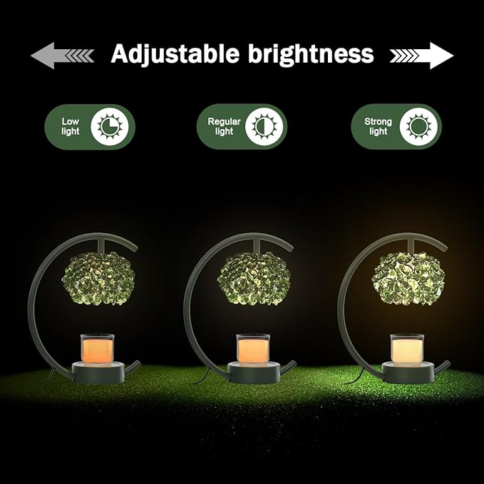 Yeuslor Candle Warmer Lamp for Jar Candles with Adjustable Brightness＆Timer，Handcrafted Green Crystal Candle Lamp Luxurious Design+2Bulbs,Home Decoration Electric Candle lamp(Balck C-Shaped)