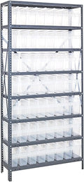 Quantum Storage Systems 1275-SB801CL Solid Heavy Duty 8 Shelves 56 STORE-MAX Clear Bins 75" H x 36" W x 12" D