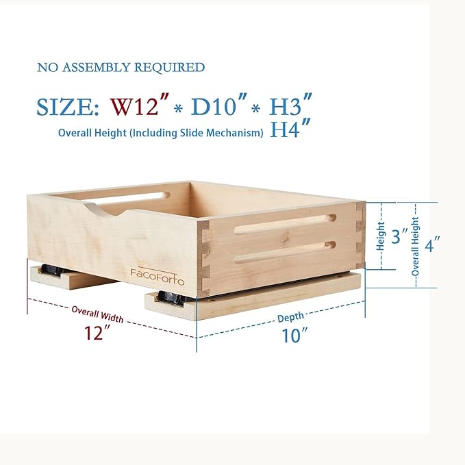 Kitchen Cabinet Organizer, Fully Assembled Drawer Wood Pull Out Tray Drawer Box Cabinet Slide Out Shelve, Wooden Pull-Out Shelf (W12''×D10''×H3'')