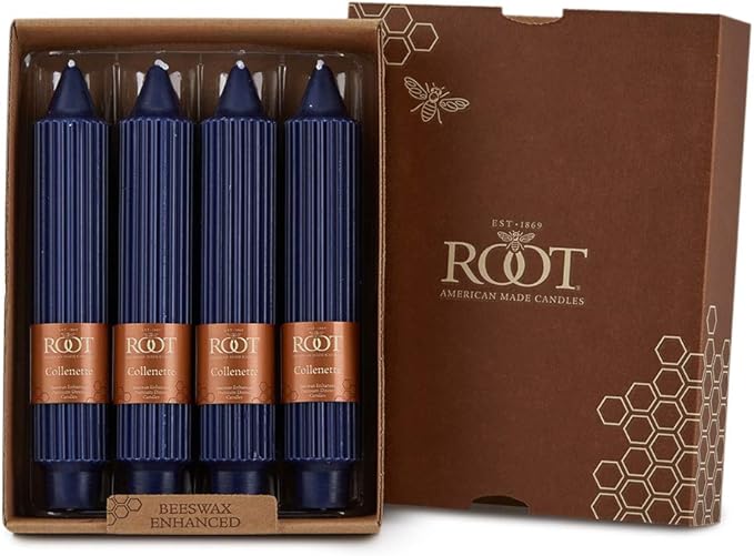 Root Candles Unscented Dinner Candles Premium Beeswax Blend Boxed Candle Set, 7-Inch, Abyss, 4-Count