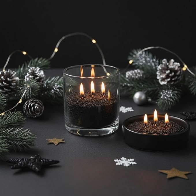 Monivi Candle Sand with Wicks 4.4lb Sand Wax Black Pearled Candle Wax Beads with Wood Decorative Bowl, 2 Fragrance Oils Musk Sandalwood Total up to 450Burn hours DIY Candle Making Kit Mothers Day Gift