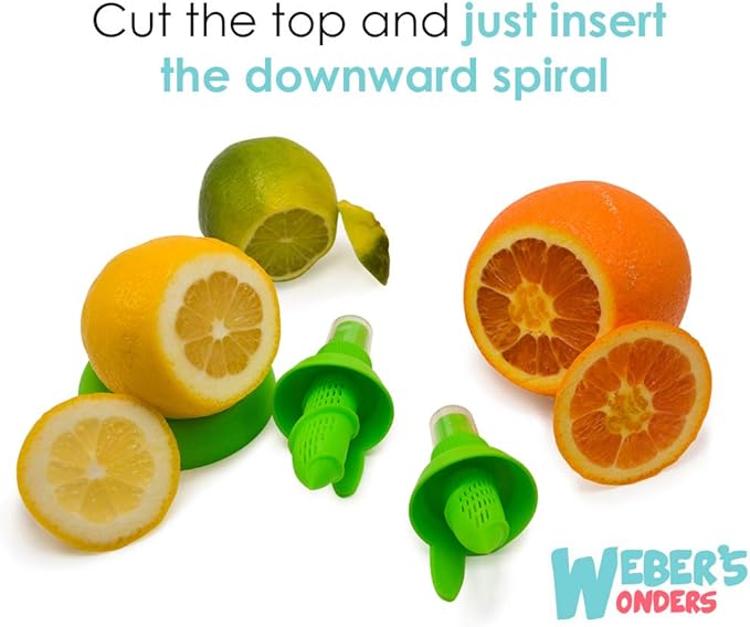 Weber’s Wonders 3 Pcs Lemon Sprayer Kit - Orange Juice Extractor- Citrus Juicer & Squeezer - Clean Spray For Vegetables, Salads, Seafood - Fashionable Kitchen Set - Fresh Lime Storage Gadget
