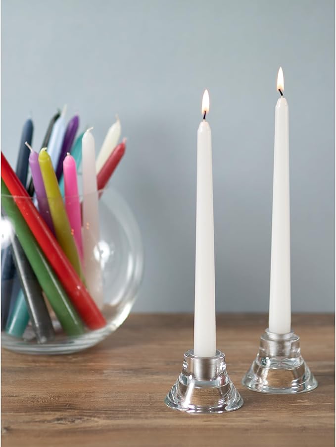 CANDWAX 8 inch White Taper Candles - Set of 12 White Candle Sticks Ideal for Christmas Decorations - Unscented Dripless Smokeless Long Burning Candlesticks - Tapered Christmas Candles for Home Decor