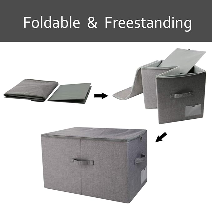 Pack of 2, Folding Clothing Wardrobe Storage Bins with Dust-proof Lid, Large 60L Storage Baskets for Bedroom Closet, Wardrobe Organizer, Such as Sweaters, Down Jackets, Blankets, Black Gray