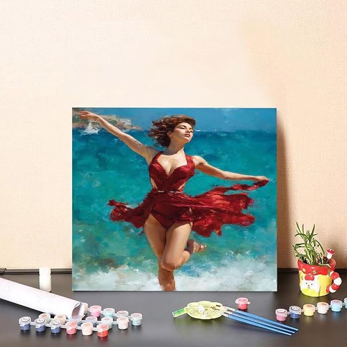 Paint by Numbers Kit for Adults Dance Paint by Numbers Sea DIY Crafts for Adults Canvas Paintings Kits, Hobbies for Women Art With Accessories for Home Wall Decor Art 16x16inch Without Frame H-79KN