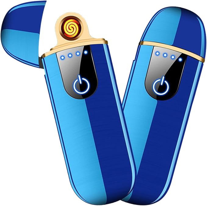 Electric Lighter, Smart USB Rechargeable, Mini Touch Ignition Windproof Flameless Plasma Lighter with Battery Indicator for Men Father Gifts (Blue)