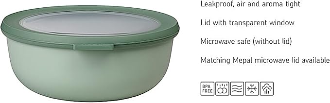 Mepal – Multi Bowl Cirqula 3-Piece Set – Food Storage Container with Lid - Suitable as Airtight Storage Box for Fridge & Freezer, Microwave Container & Servable Dish - 350, 750, 1250ml - Nordic Green