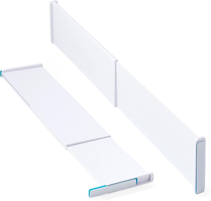 YouCopia ReStickable™ Drawer Dividers, Extra-Long, Adjustable Kitchen Organizers for Utensil and Tool Storage, Expands 13" to 24", Deep Height, 2-Pack, Speckled White