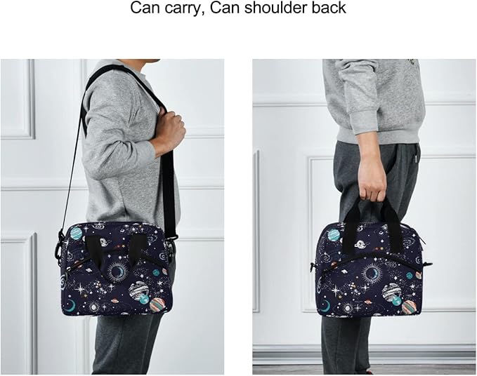 CBBYY Space Universe Lunch Bags for Women Men, Reusable Insulated Lunch Box, Adjustable Shoulder Straps Tote Lunch Bag for Work Picnic School