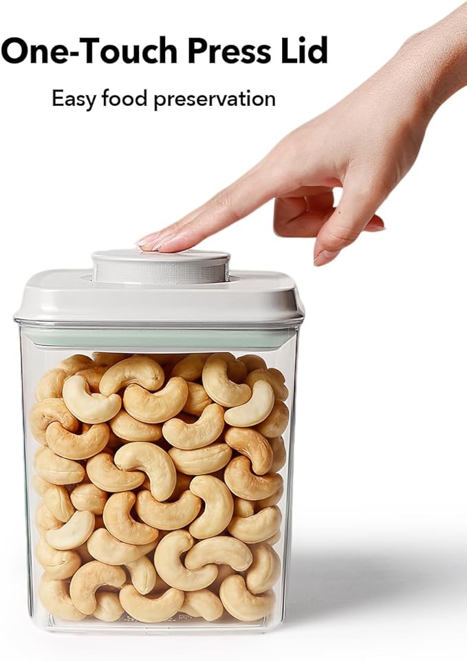 Airtight Food Containers Set with One-Touch Lid, Mixed Size Set (2.8 Qt + 4.2 Qt *2) with Scoop, Stackable Jars for Complete Kitchen Organization