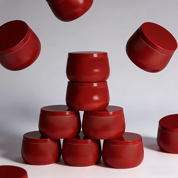 8oz Candle Tins | 24-Pack Premium Full Red 8 OZ Metal Candle Jars with Lids for Making Candles, Bulk Empty Candle Containers for Home DIY and Small Business