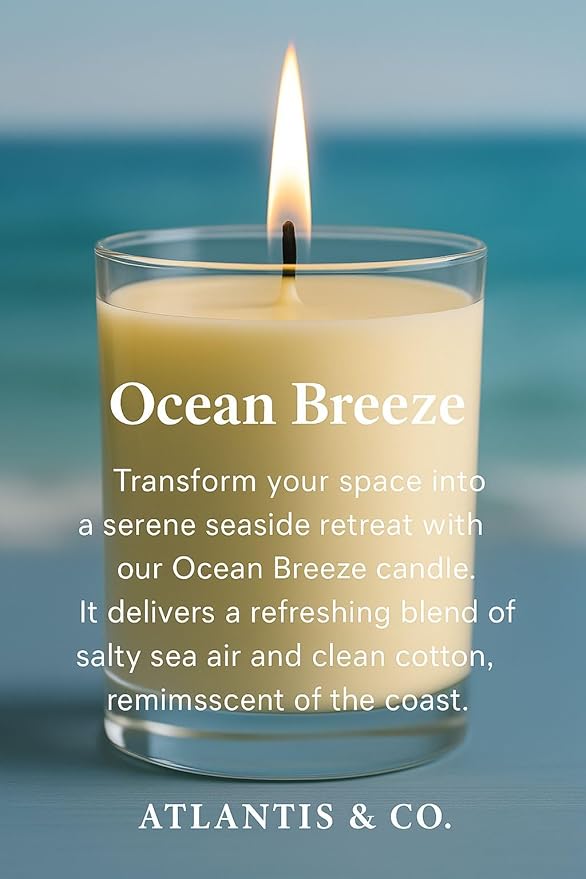 Scented Candle – Ocean Breeze (Aegean'18) – Soy Wax, Long-Lasting Burn, Aromatherapy Candle for Home & Gift – 8 oz – ATLANTIS&CO